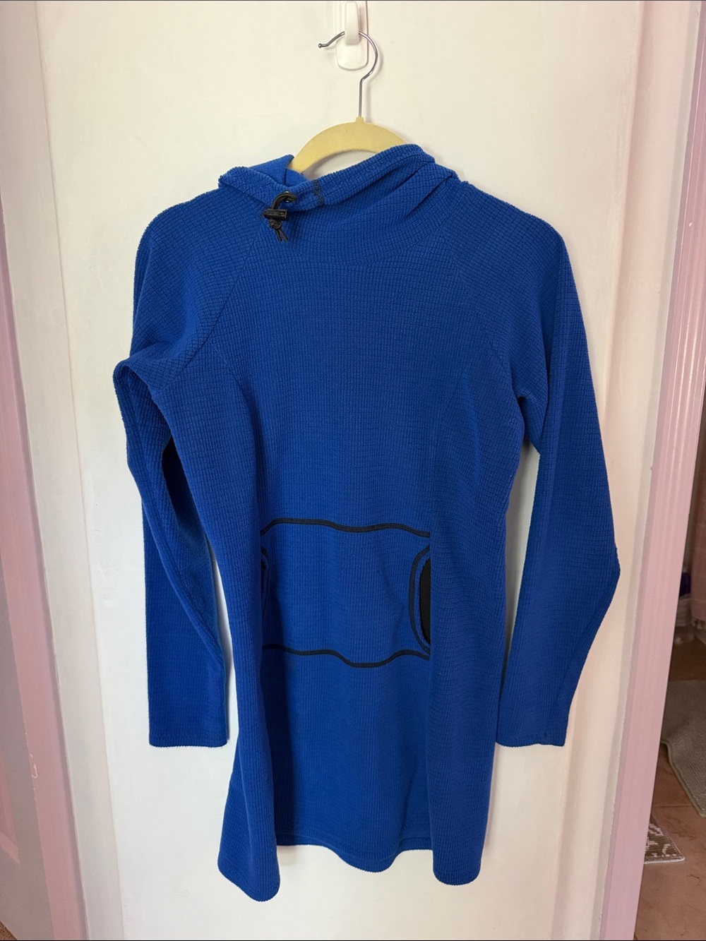 Melanzana Royal Blue Hooded Micro-grid Fleece Sweater Dress